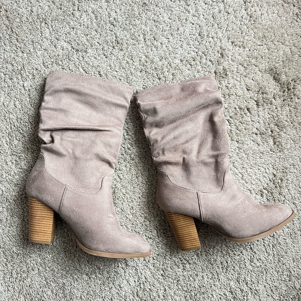 Pink Lily Taupe Heeled Boots